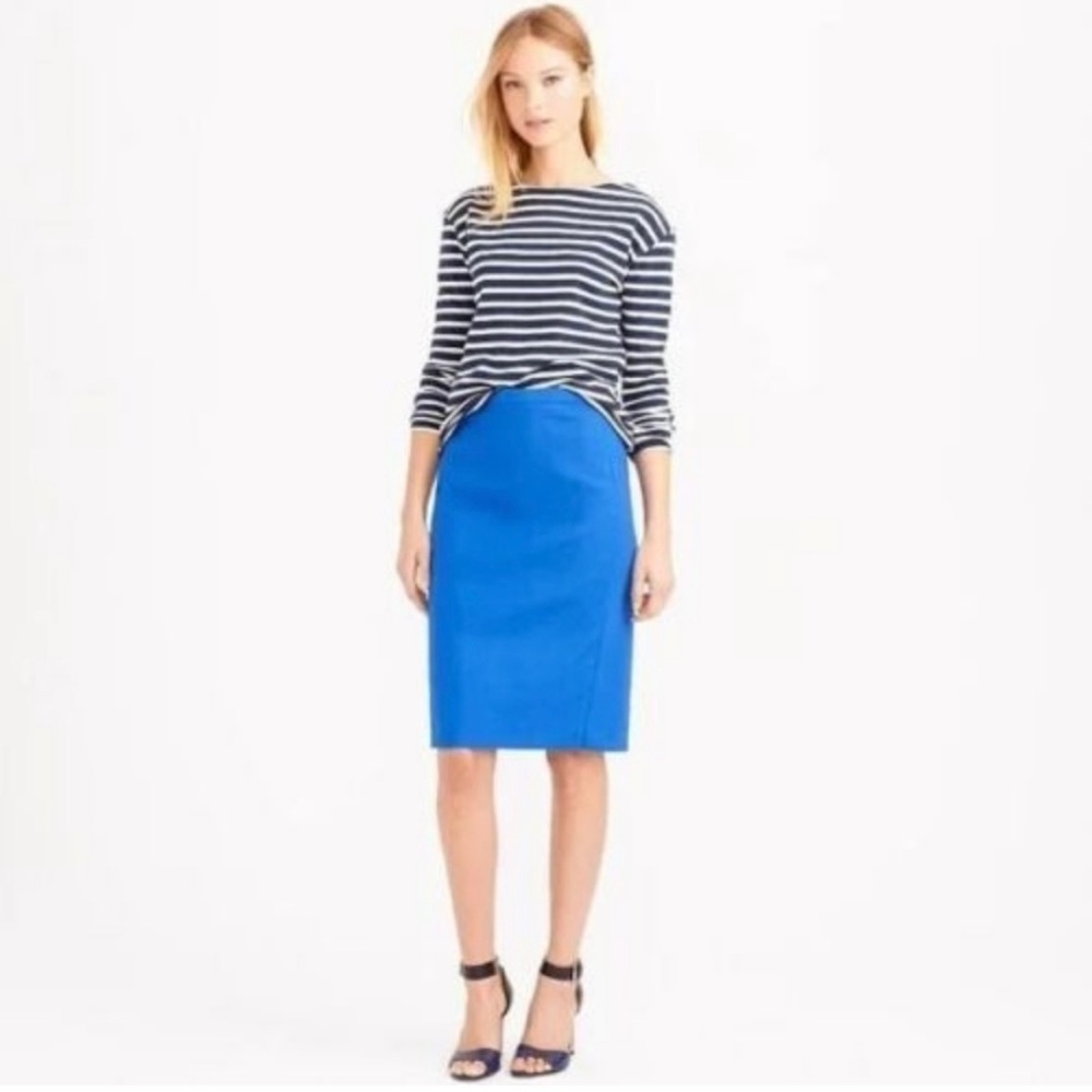 Jcrew Factory Pencil Skirt in Double Serge Cotton 6 Bright Blue Warm Seaside